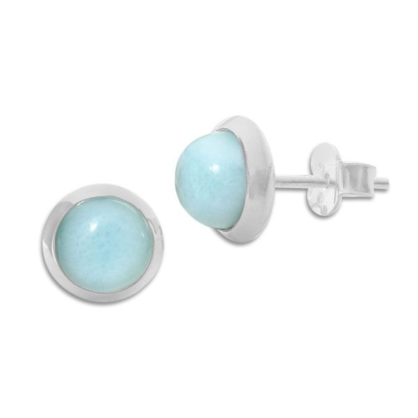 Larimar Ohrringe rund mit Rand 7,5 mm 925 Silber