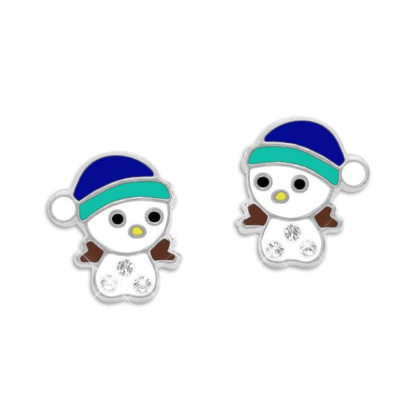 Schneemann Ohrstecker mit Strass Steinen 925 Silber Ohrringe Kinder Winter