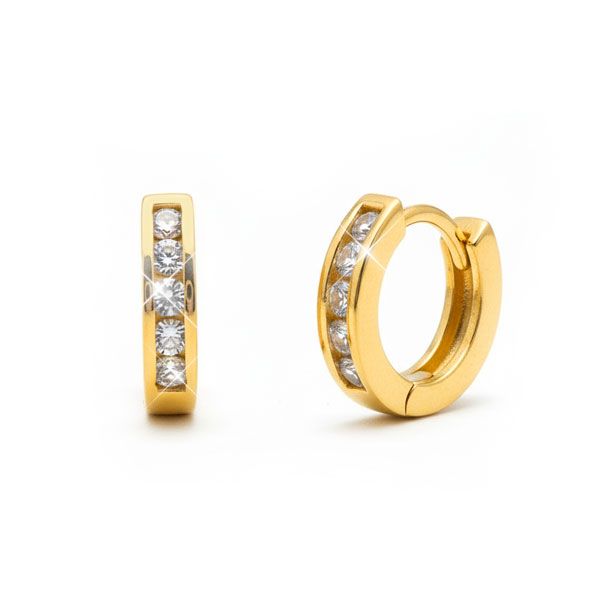 Kleine vergoldete Creolen mit 5 weißen Zirkonia Steinen 925 Silber