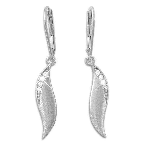 Damen Ohrringe Welle mit Zirkonia Strass mattiert 925 Silber
