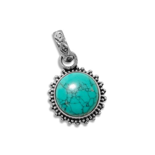 Anhänger kleine runde Türkis Sonne mit filigraner Öse 925 Silber