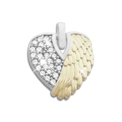Engelsflügel Herz Anhänger bicolor mit Zirkonia 925 Silber