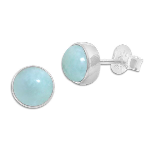 Silber Ohrringe mit runden Larimar Steinen 8 mm 925 Silber Ohrstecker