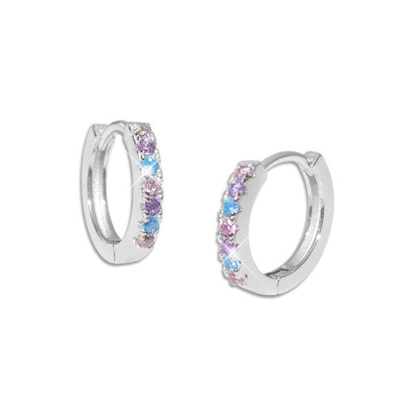 Kinder Creolen mit 7 Strass Steinen in rosa lila blau 925 Silber