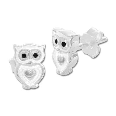 Ohrstecker Schnee-Eule weiß 925 Silber Geschenk Kinder / Mädchen