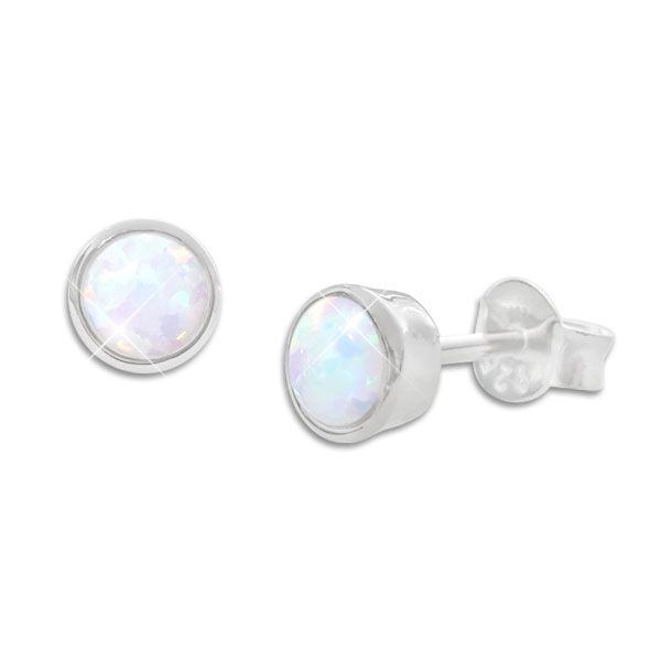 Runde Opal Ohrstecker Ohrringe 5 mm 925 Silber Stein 4 mm