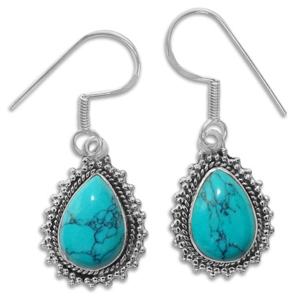 Tropfen Türkis Ohrringe mit filigranem Rand 925 Silber Edelsteine