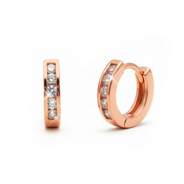 Kleine rosévergoldete Creolen mit 5 weißen Zirkonia Steinen 925 Silber