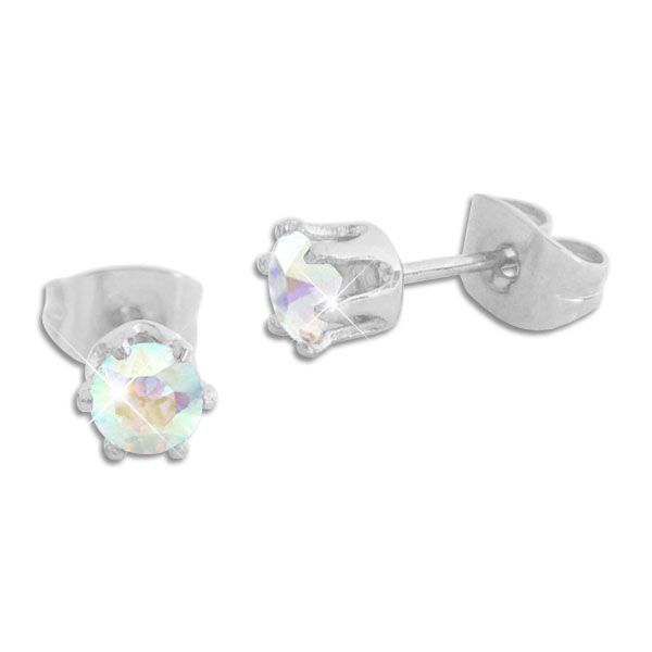 Edelstahl Ohrstecker mit Zirkonia bunt rund 4 mm Regenbogen Farben