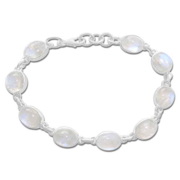 Mondsteinarmband mit 9 ovalen Edelsteinen 17,5 cm - 19 cm 925 Silber