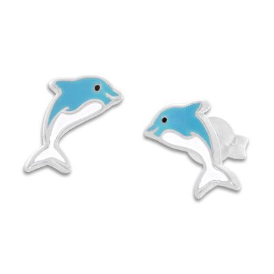 Blau weiße Delfin Ohrstecker für Kinder 925 Silber