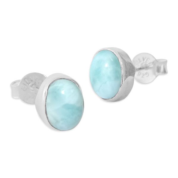 Ovale Larimar Ohrstecker Ohrringe groß 9,5 x 7,5 mm 925 Silber
