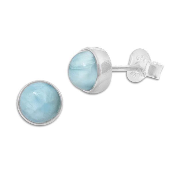 Runde Larimar Ohrringe mit Rand 6,5 mm 925 Silber Edelstein Ohrstecker