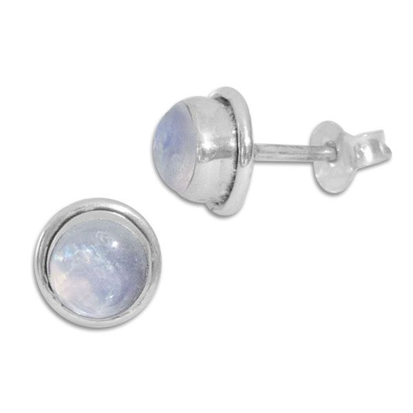 Runde Mondsteinschmuck Ohrstecker mit Doppelrand 7 mm 925 Silber