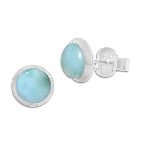 Larimar Edelstein Ohrstecker rund flach 7,5 mm 925 Silber Ohrringe