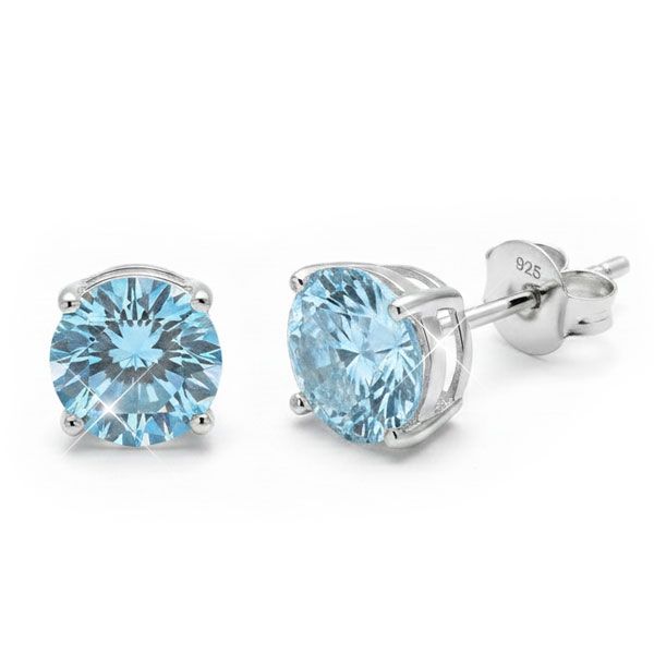 Ohrstecker mit facettierten Zirkonia hellblau 9 mm 925 Silber Strass