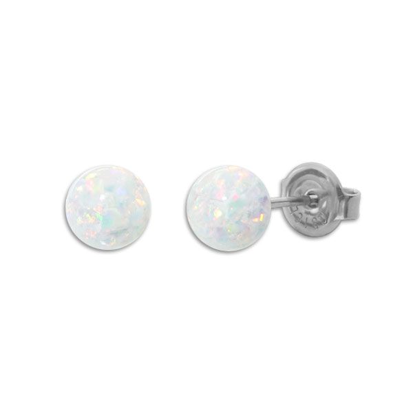 Opal Kugel Ohrstecker Edelstahl 6 mm weiß runder Ball