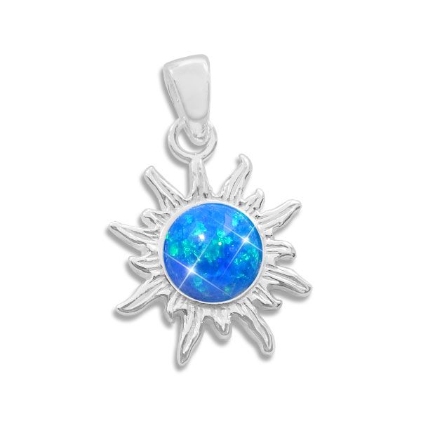 Blauer Anhänger Sonne 925 Silber blau-grüner Opalschmuck