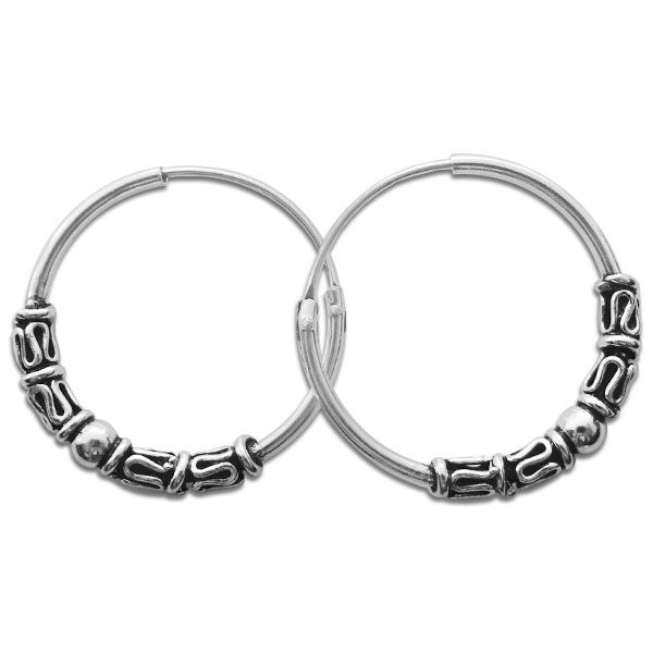 Große Bali Creolen mit Kugeln 20 mm 925 Silber Damen Herren Ohrringe