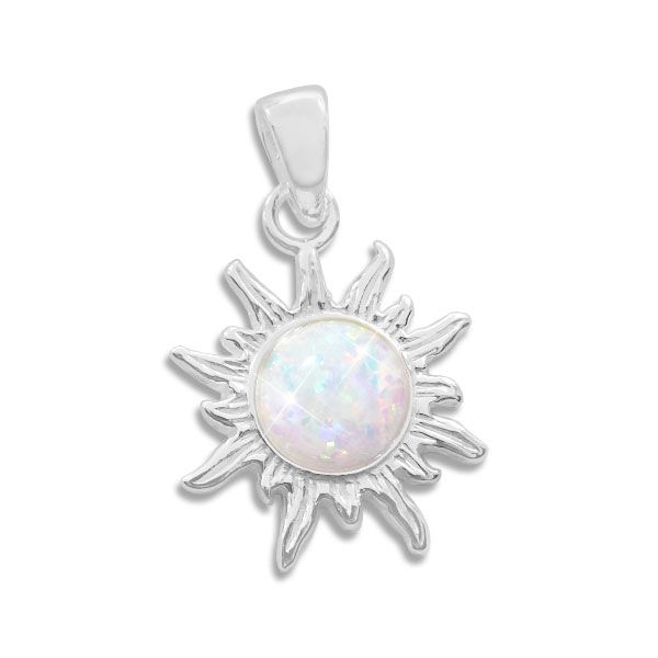 Opal Anhänger Sonne 925 Silber weißer Opalschmuck