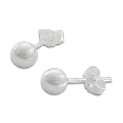 Kugel Ohrstecker eismatt gebürstet 5 mm 925 Silber