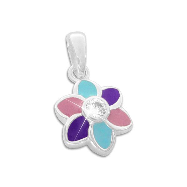 Kinder Anhänger bunte Blume mit Strass Stein 925 Silber