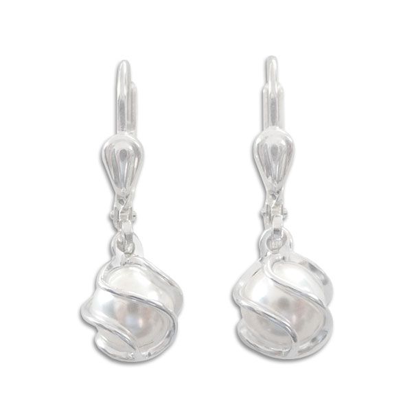 Silberschmuck Ohrringe Perle im Käfig 925 Silber mit weißen Kunststoffperlen