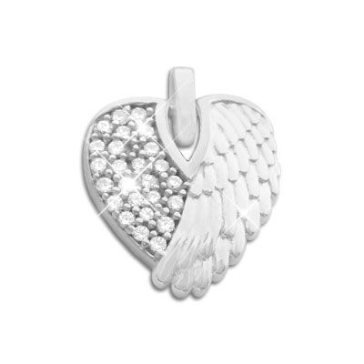 Herz Anhänger Engelsflügel mit Zirkonia 925 Silber