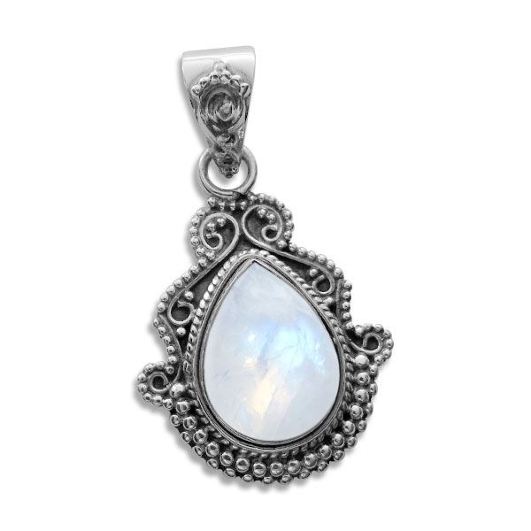 Boho Mondstein Tropfen Anhänger filigran 925 Silber