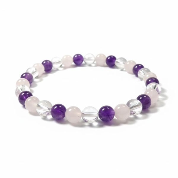 Amethyst Rosenquarz Bergkristall Kugel Armband 6-7 mm 19 cm