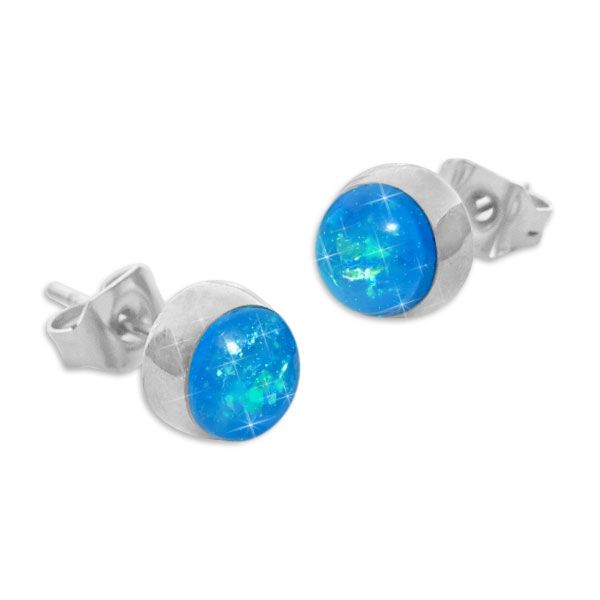 Blauer Opal Ohrstecker Ohrringe Edelstahl 6 mm