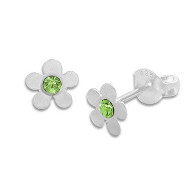 Ohrringe Blume mattiert mit hellgrünem Kristall Strass Stein 925 Silber