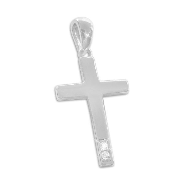 Glänzender Kreuz Anhänger mit 2 Zirkonia 925 Silber