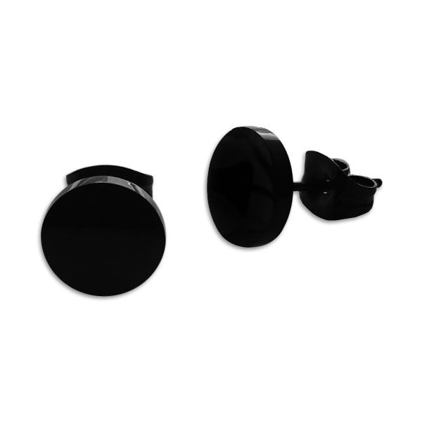 Runde Ohrringe Edelstahl schwarz 8 mm glänzend Ohrstecker Damen Herren