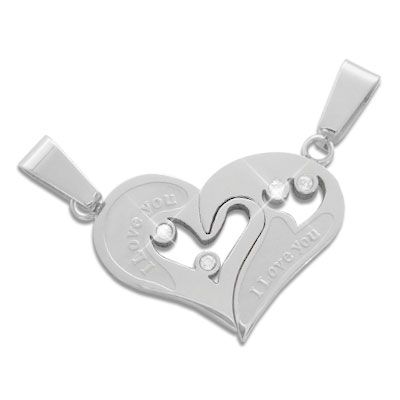 Partneranhänger Herz I Love You aus Edelstahl mit Zirkonia