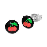 Runde Ohrstecker Ohrringe Kirschen auf schwarz 7 mm Edelstahl Runde Ohrstecker Ohrringe Kirschen auf schwarz 7 mm Edelstahl