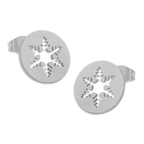 Edelstahl Ohrstecker große Schneeflocke im Kreis silber Winter Shop