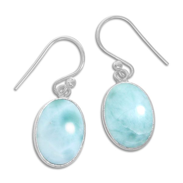 Larimar Ohrringe oval 30 x 11 mm groß 925 Silber Larimarschmuck