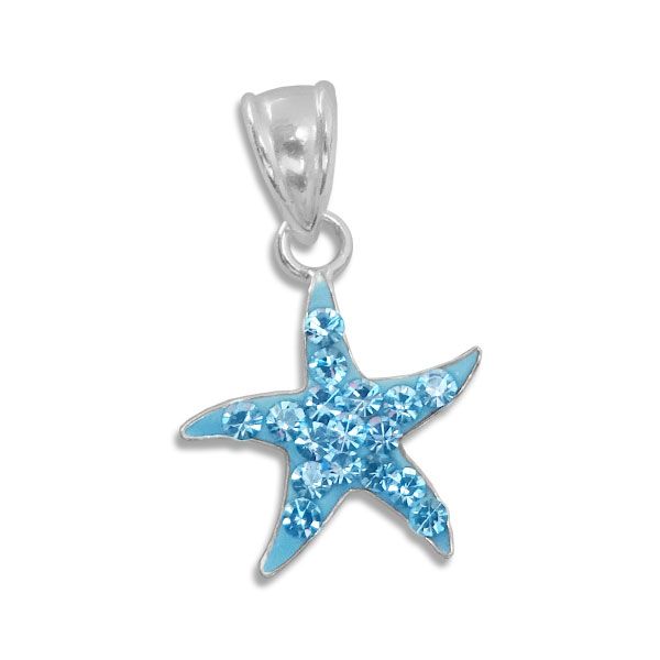 Seestern Anhänger hellblau mit Strass 925 Silber Schmuck