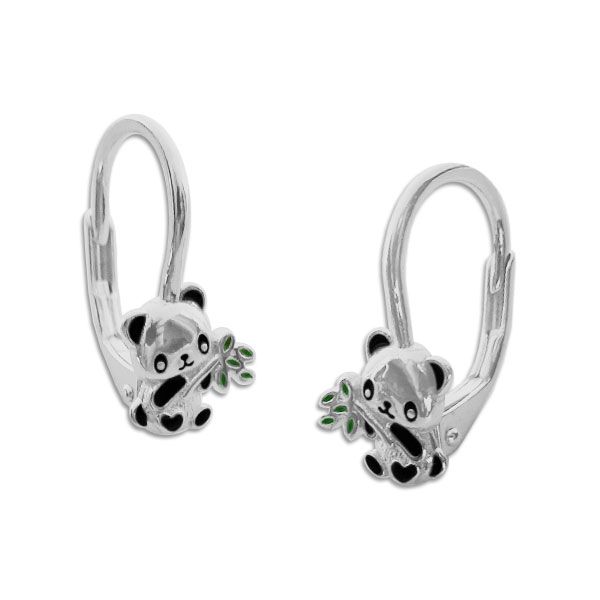 Kinder Ohrringe mit Panda und Bambus 925 Silber Pandabären Ohrschmuck