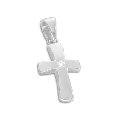 Taufkreuz Anhänger mit weißem Zirkonia 925 Silber