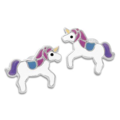 Einhorn Ohrstecker lila blau weiß 925 Silber