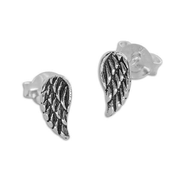 Engelsflügel Ohrringe geschwärzt 7,5 x 4 mm 925 Silber Ohrstecker Damen und Teens