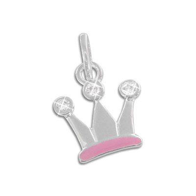 Anhänger Kind - Krone rosa mit Zirkonia 925 Silber