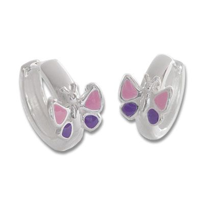 Kinderohrringe Creolen mit Schmetterlingen in rosa und lila 925 Silber