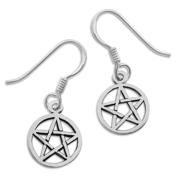Ohrringe Pentagramm im Kreis mit Ohrhaken 925 Silber
