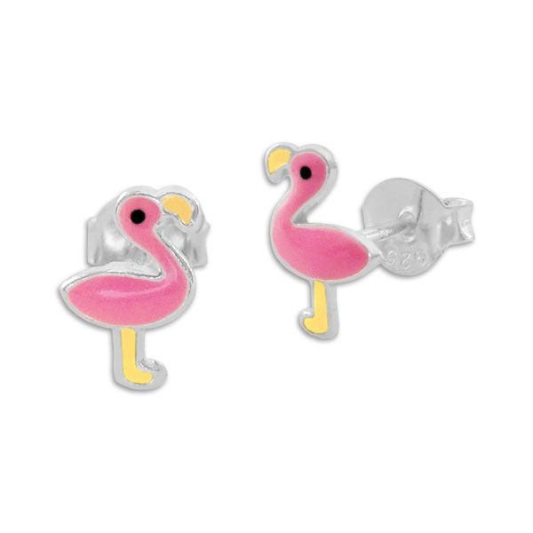 Kinder Ohrstecker Flamingo in rosa und gelb 925 Silber