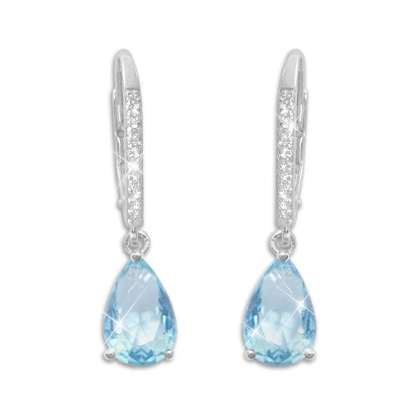 Ohrringe aquamarin blaue Zirkonia Tränen und Strass Brisur 925 Silber
