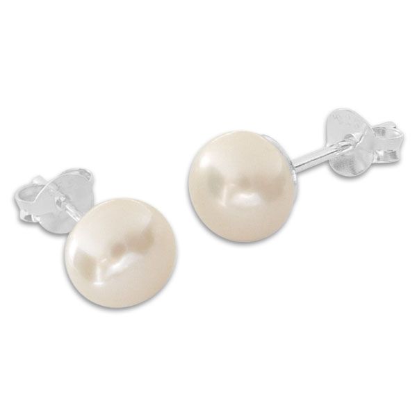 Perlen Ohrstecker creme-weiß 7 mm 925 Silber Süßwasserzuchtperlen