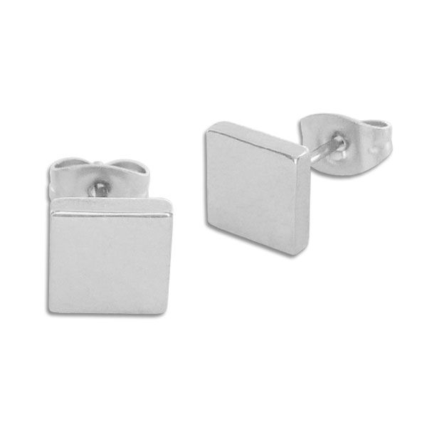 Viereckige Ohrstecker Herren Ohrringe Edelstahl silberfarben